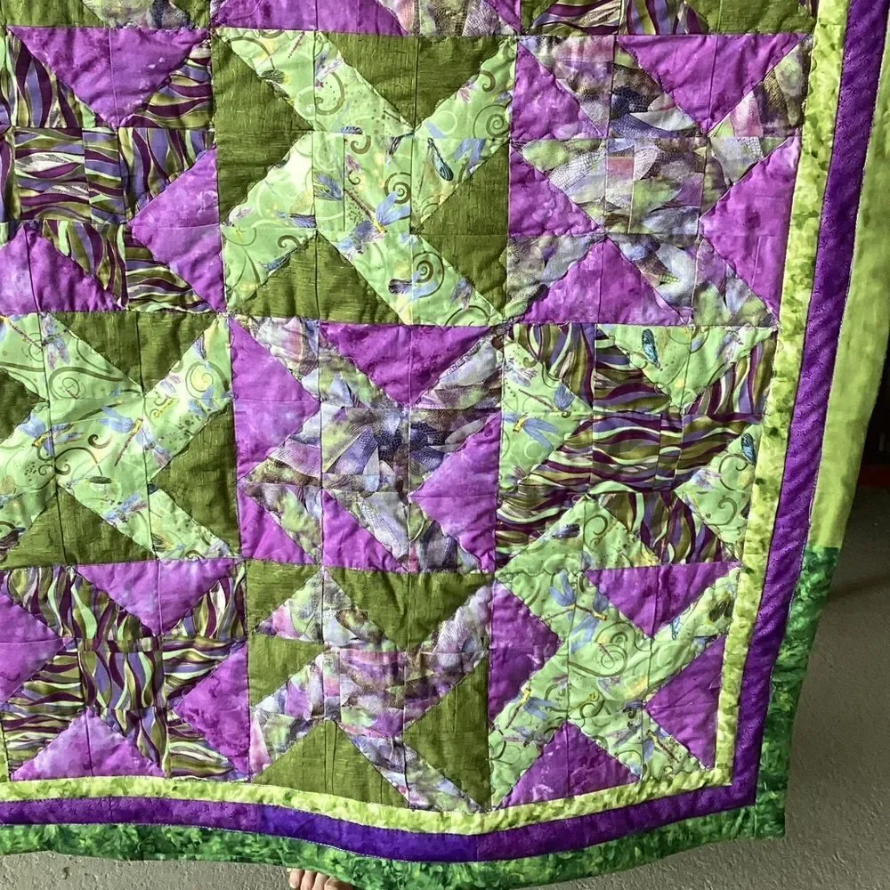 NWT Hand Crafted Greens and Purples Quilt